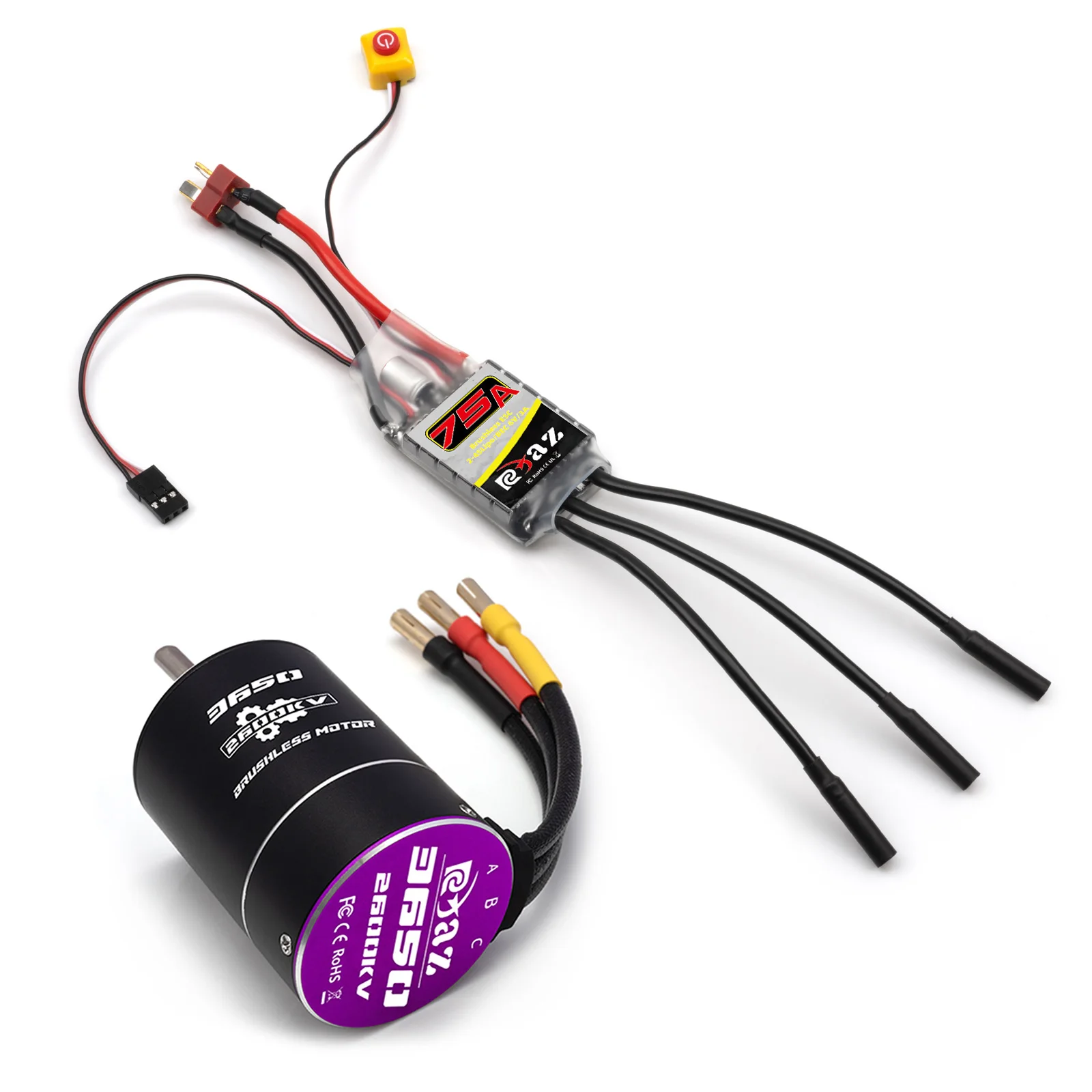 RCZIPROY RC 3650 Borstelloze Motor 75A ESC Combo 2-4S XT60/T-Plug 2600/3300/4300/5300/6400KV voor 1/10 RC Auto Truck Crawler