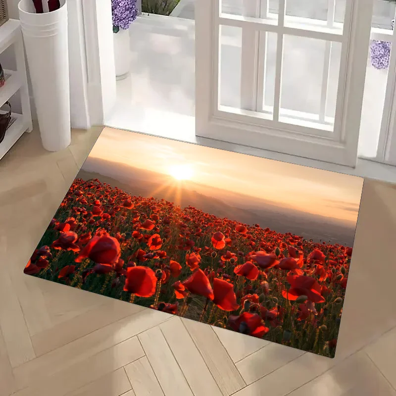 1pc Poppy Flowers U-Unikkos Bathroom Absorbent Mats Anti-Slip Mats Home Decor Supplies Carpets Home Kitchen Floor Mats