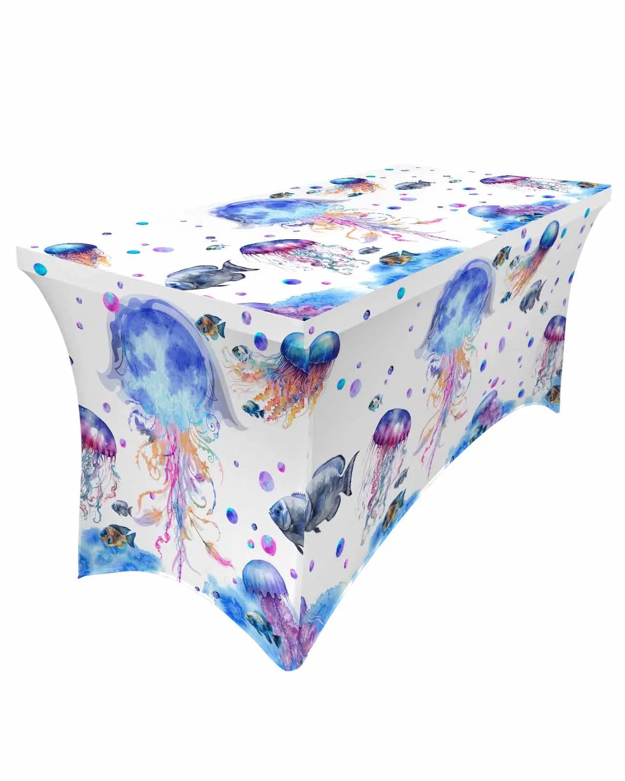 Summer Sea Life Jellyfish Watercolor Elastic Table Skirt Wedding Birthday Table Decoration Table Skirt Tablecloth for Party