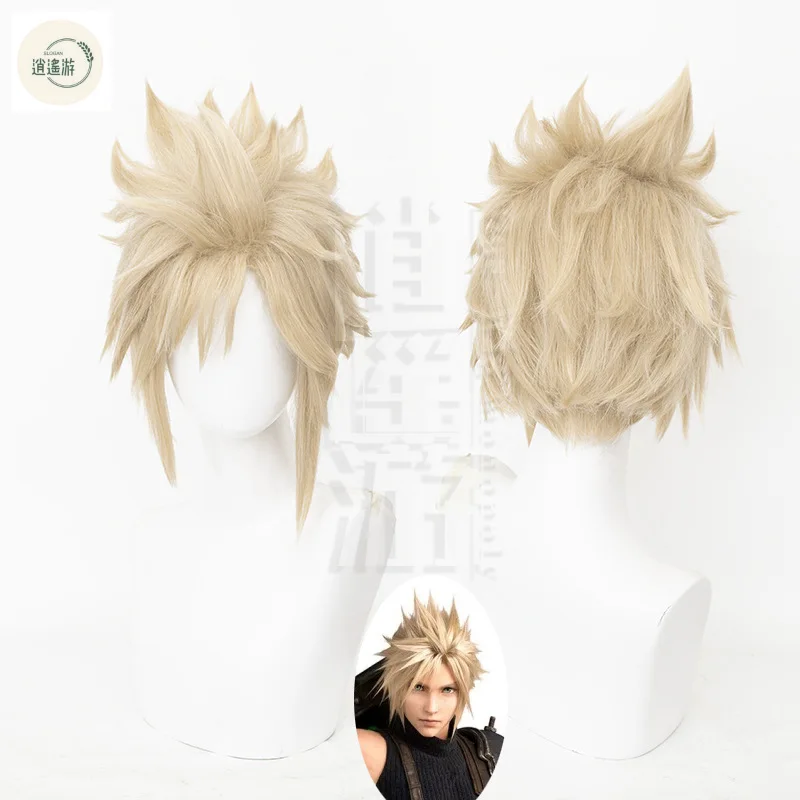 Game Final Fantasy Vii 7 Cloud Strife Cosplay Wig 40CM Gold Heat-resistant Synthetic Wig Halloween Party Anime Cosplay FF7 Wigs