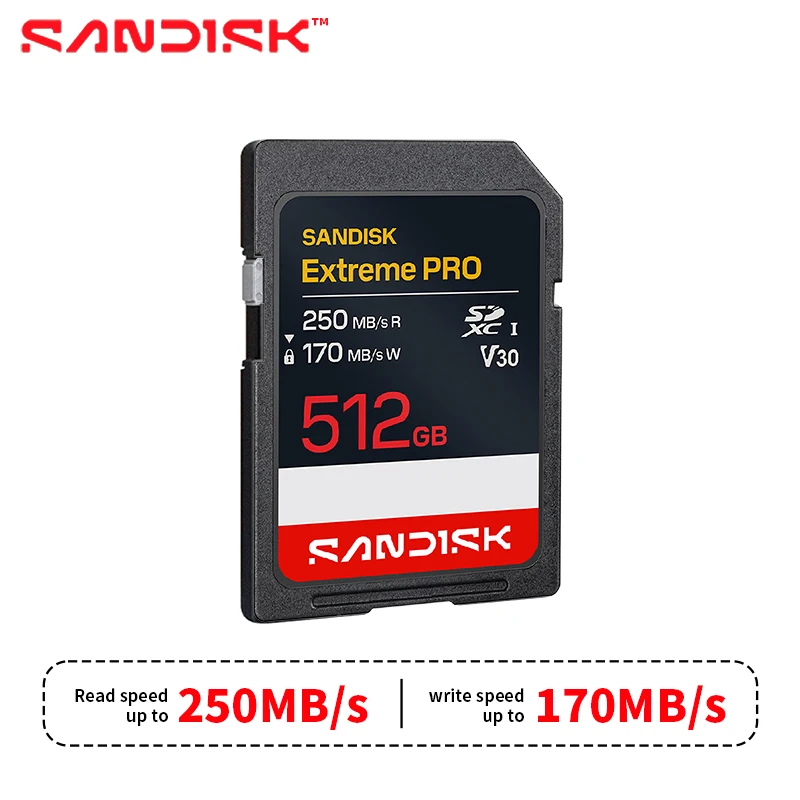 SanDisk Extreme Pro SD Memory Card UHS-I V30 U3 High Speed 64GB 128GB 256GB 512GB 250MB/s 4K Video For DSLR Mirrorless Camera