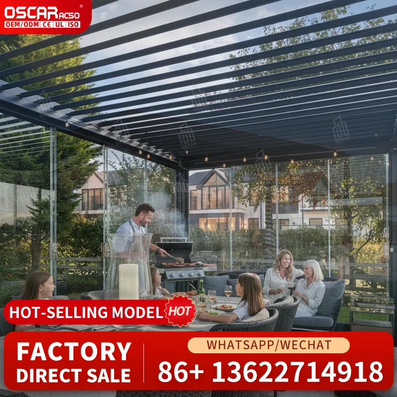 Motorized Waterproof Fiberglass Outdoor Screen Roller Blinds Zip Shades for Pergola Garage Terrace pergola