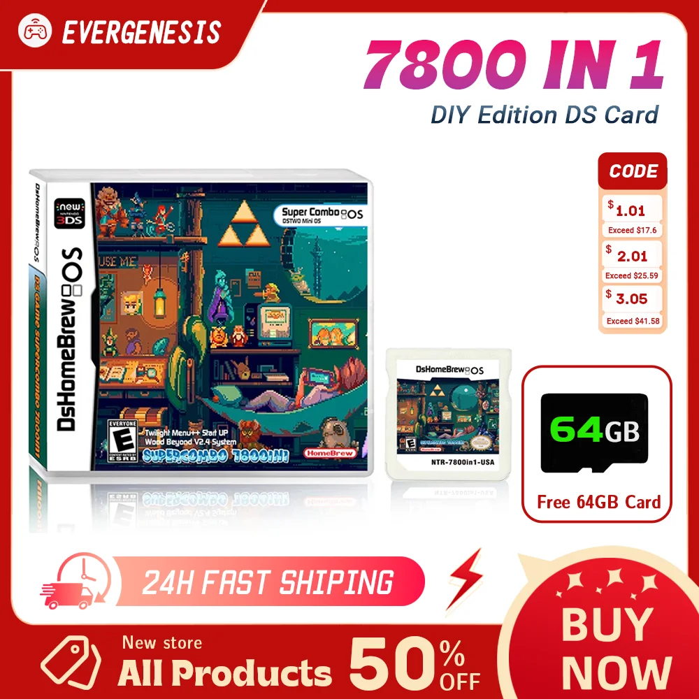 7800 in 1 Game Collection R4 3DS Flash Card NDS SDHC Adapter Memory Card RTS DS Video Game Card