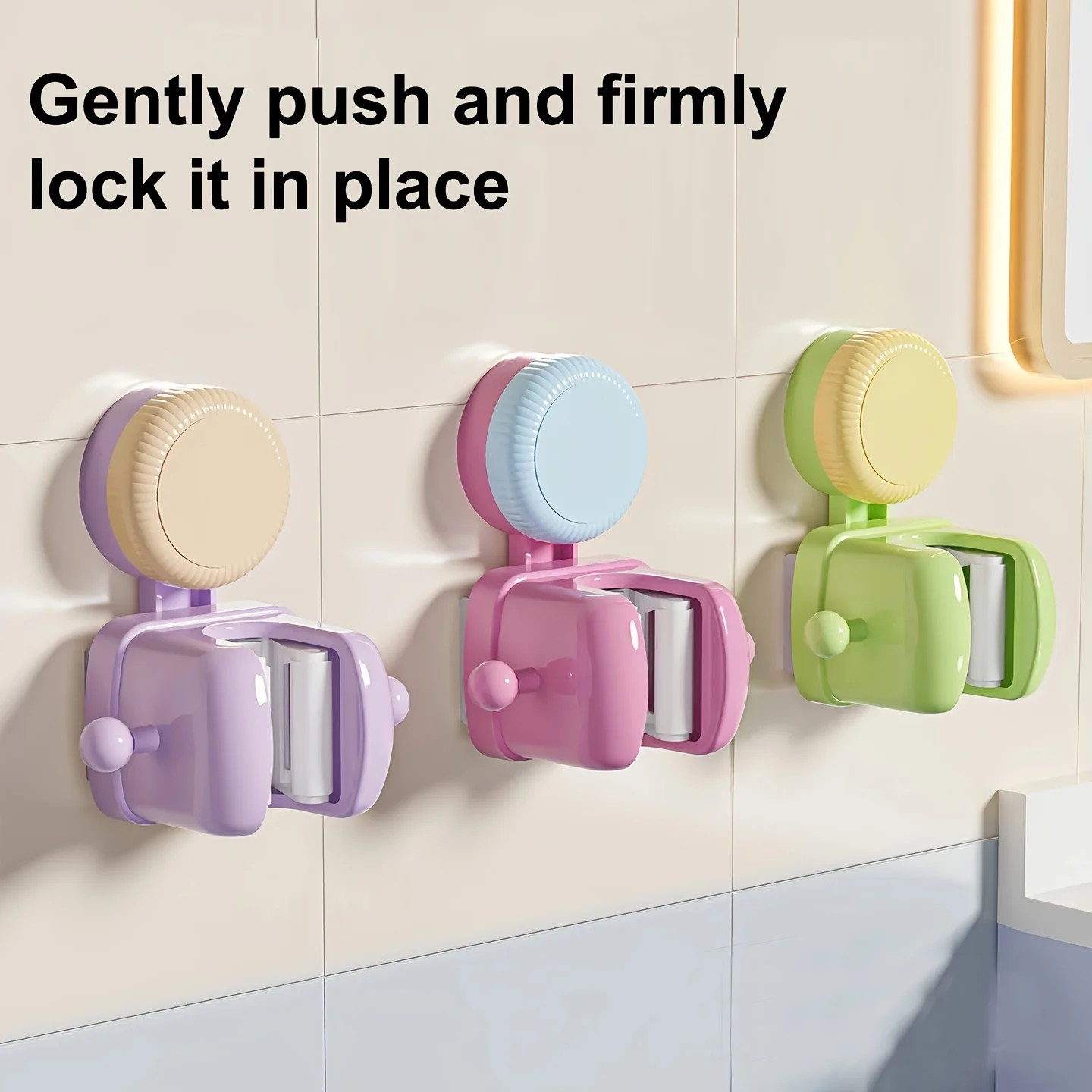 3pcs Dopamine Mop Wall Clamp,Suction Cup,Bathroom Door,Non Perforated Broom Hanging Rack,Hanging Support Reset Shelf, Hook