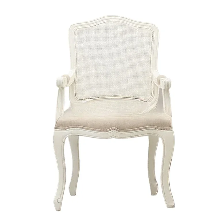 American solid wood dining chair furniture simple dining room ivory white rattan back study  computer negotiation