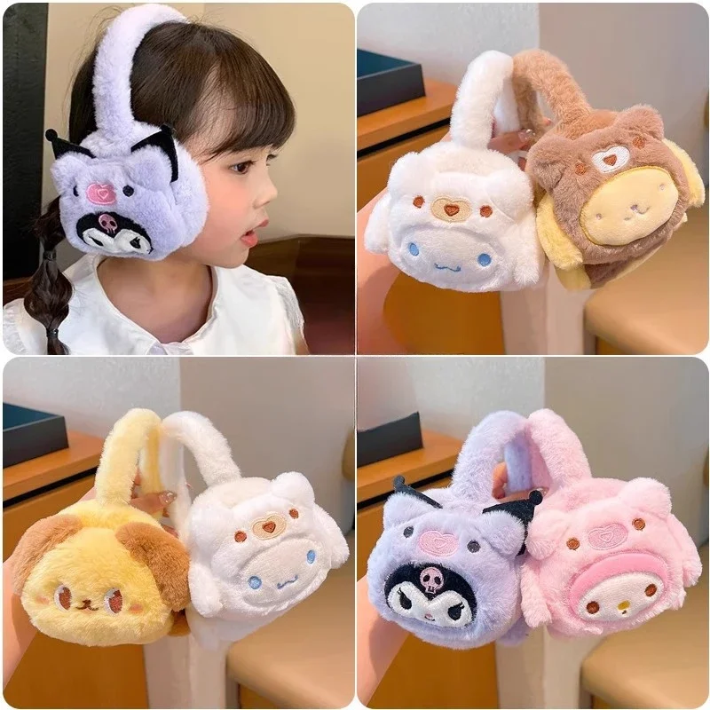 

Sanrio Kuromi Children Earmuffs Cute Boys Girls Winter Warm Rabbit Fur Cartoon Plush Thicken Cover Ears Kids Ear Muffs Gifts