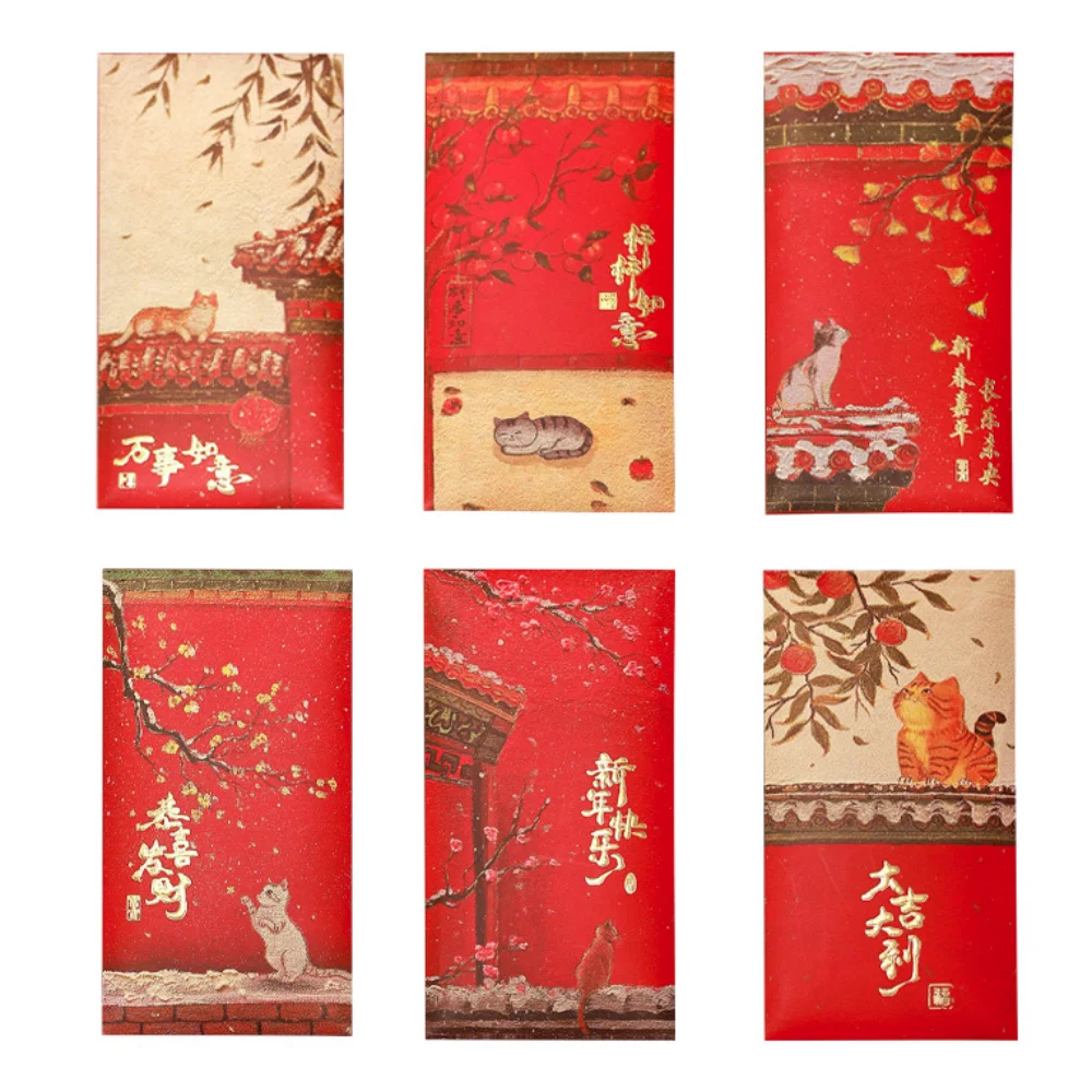 

Cat Pattern Forbidden City Red Envelope Blessings Printing Thickened Red Packet Rectangular Paper Lucky Money Bag Wedding