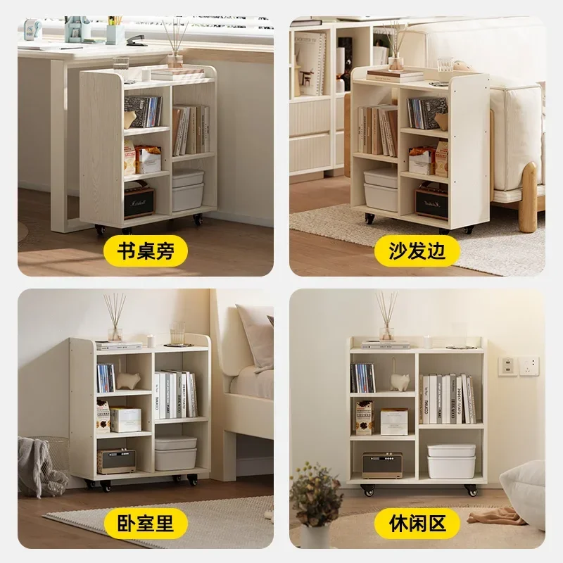 Movable small bookshelf shelf floor-to-ceiling multi-layer student children's solid wood bookcase, book storage artifact