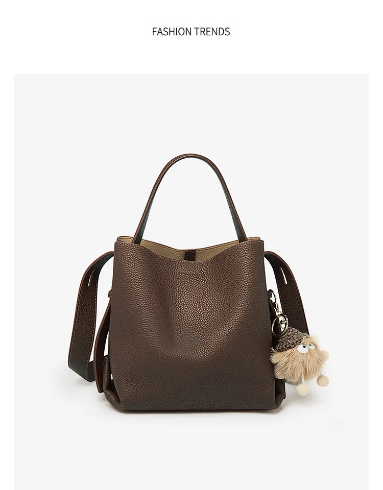 FOXER Einfache Echtleder-Handtasche Damen Schultertasche Tote Bucket Bag Große Kapazität Damen Umhängetasche Pusre Casual – Detail 10