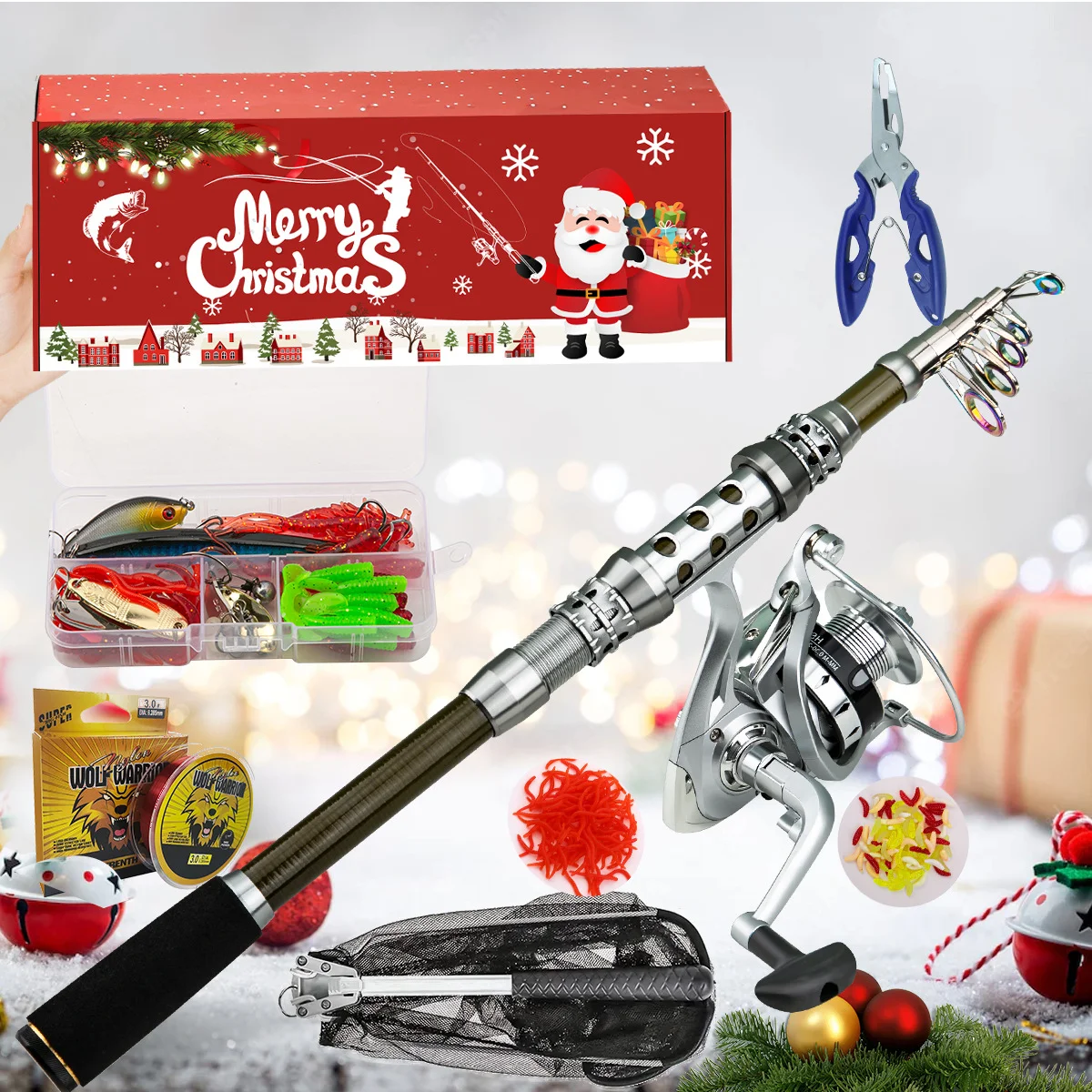 

Christmas gift box, lure rod set, long-range fishing rod, bait, fishing gear set
