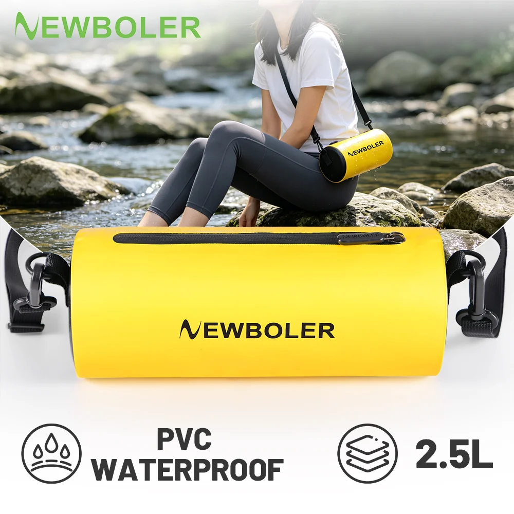 NEWBOLER PVC Dry Bags Waterproof Bag for Women Men 2.5L Swimming Rafting Kayaking River Trekking Waterproof Dry Bag Shoulder Bag