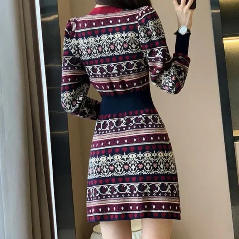 Robe tricotée au crochet pour femmes, vintage, caractéristiques Harajuku, robe de soirée élégante, Kpop Curvy, adt Thic, automne et hiver, nouveau