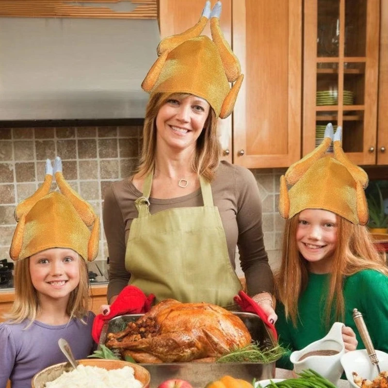 New Plush Roasted Thanksgiving Turkey Hat Novelty Cooked Chicken Bird Secret Santa Fancy Costume Dress Up Party Decoration - view 2