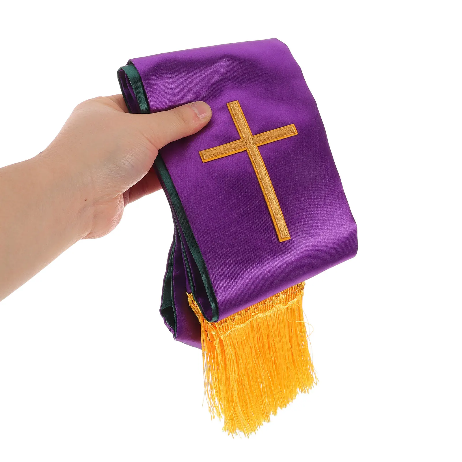 

Reversible Embroidered Pastor Stole Cross Tassel Satin Wedding Clergy Shawl for Catholic Priest Women Men Church Choir Cape