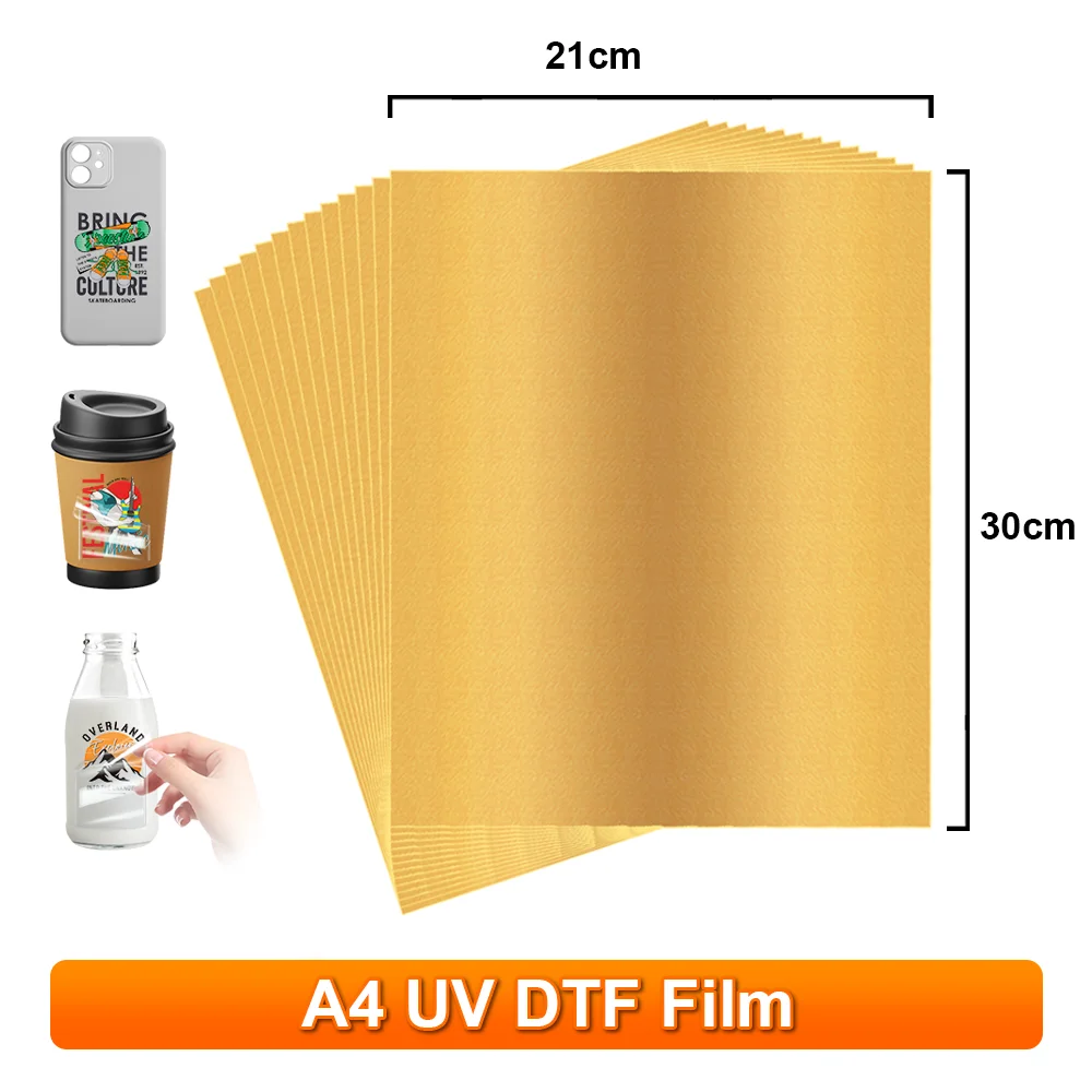 A4 UV DTF A Film UV DTF Transfer Aufkleber Gold UV DTF Film Aufkleber für UV DTF Flachbettdrucker UV Aufkleber A4 UV DTF Filmblätter