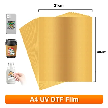A4 UV DTF A Film UV DTF Transfer Çıkartmalar Altın UV DTF Film Etiket UV DTF Masaüstü Yazıcı UV Çıkartmalar A4 UV DTF Film Sayfaları