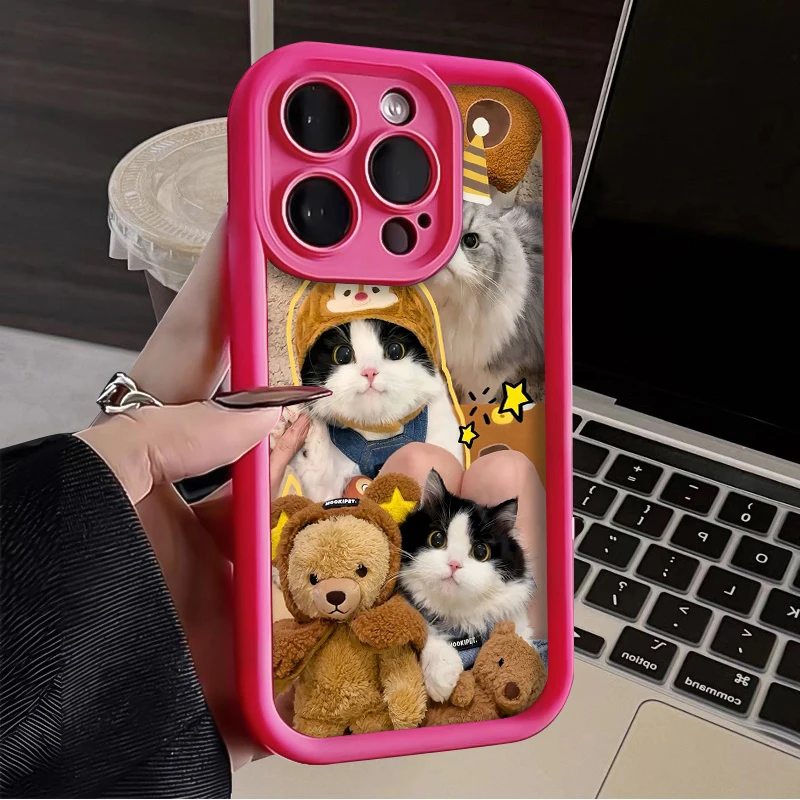 Cute Cat Dog Kitten Puppy Case for iPhone 15 14 13 12 11 Pro Max XS X XR 8 7 6S 6 Plus SE 2020 Shockproof Soft Silicone Cover