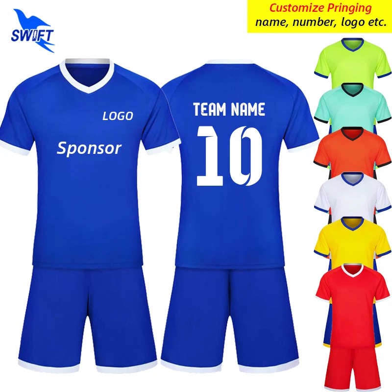 Customize Print Men Women Football Jerseys Uniforms Boys Girls Soccer Clothing Short Sleeve Kids Futsal Set Sports Tracksuits