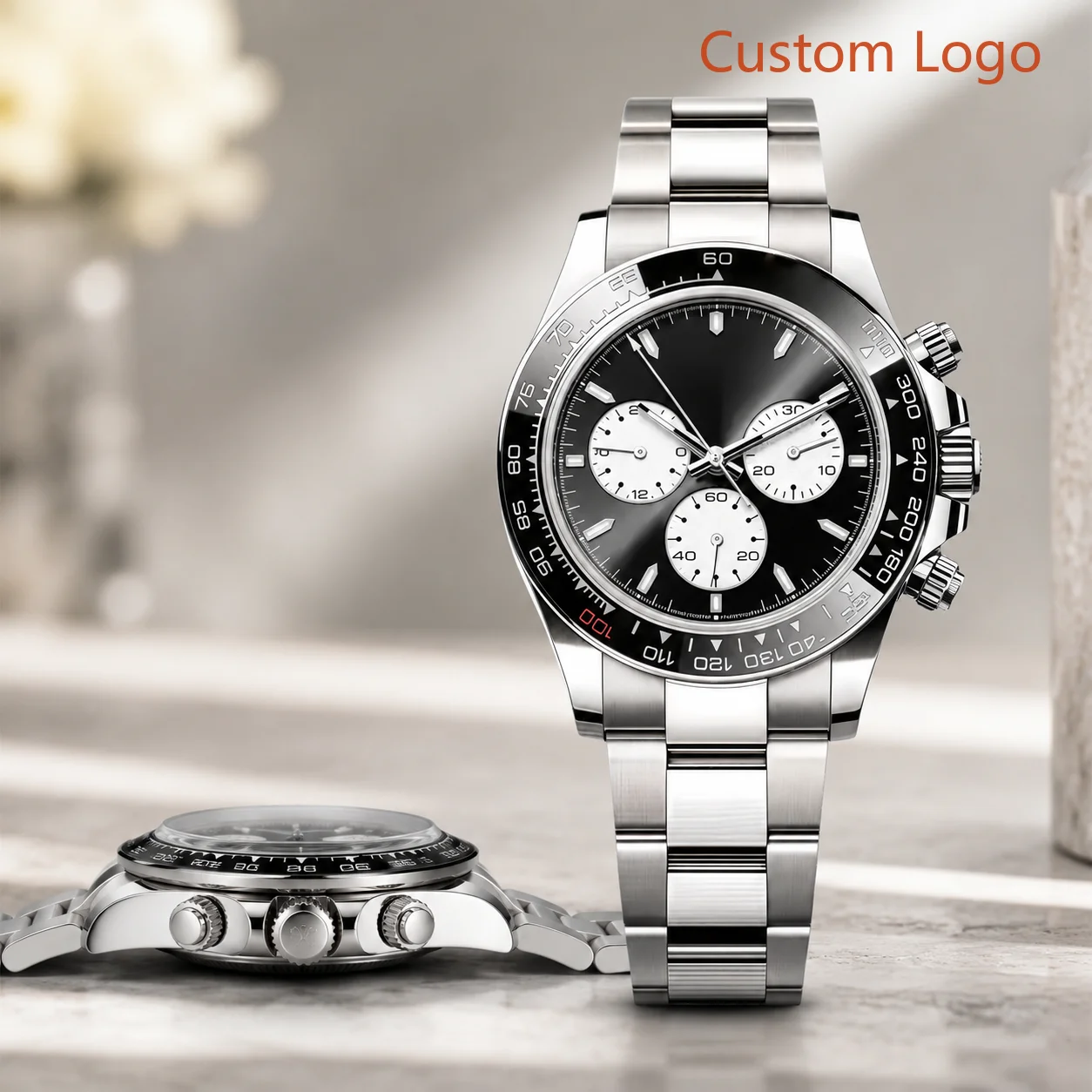 Image of 40mm Herren-Chronograph-Armbanduhr mit Kratzfester Keramik-Lünette, Kontrast-Panda-Zifferblatt, Multifunktions-Stoppuhr, Massives Fünfglieder-Stahlarmband, Luxuriöse Maßgefertigte Uhren