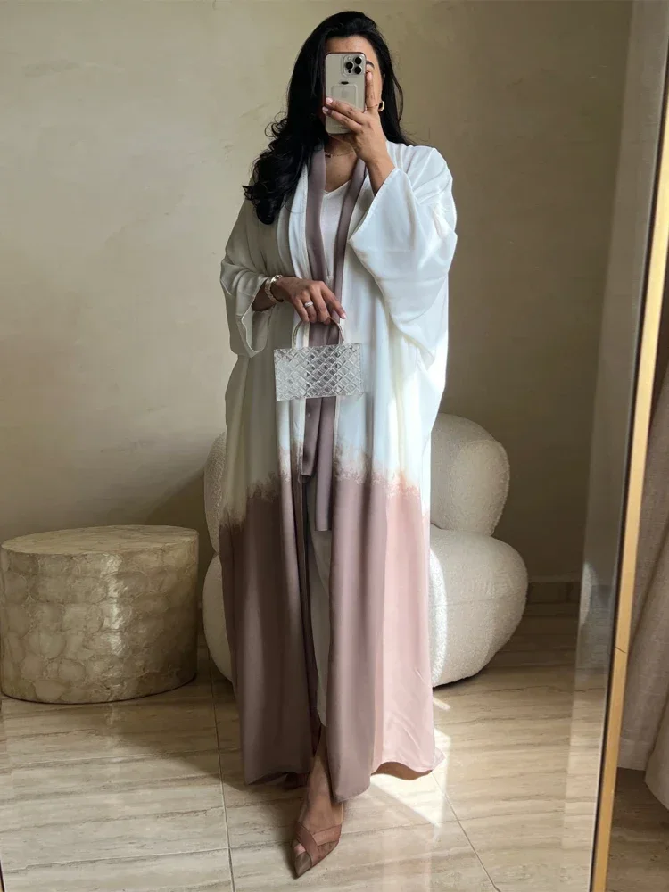 Eid Abaya Musulmano Donna Cardigan Tie Dye Stampa Cardigan Ramadan Abaya Caftano Dubai Abito Lungo Abiti Largo 1 Pezzo Abaya 2026