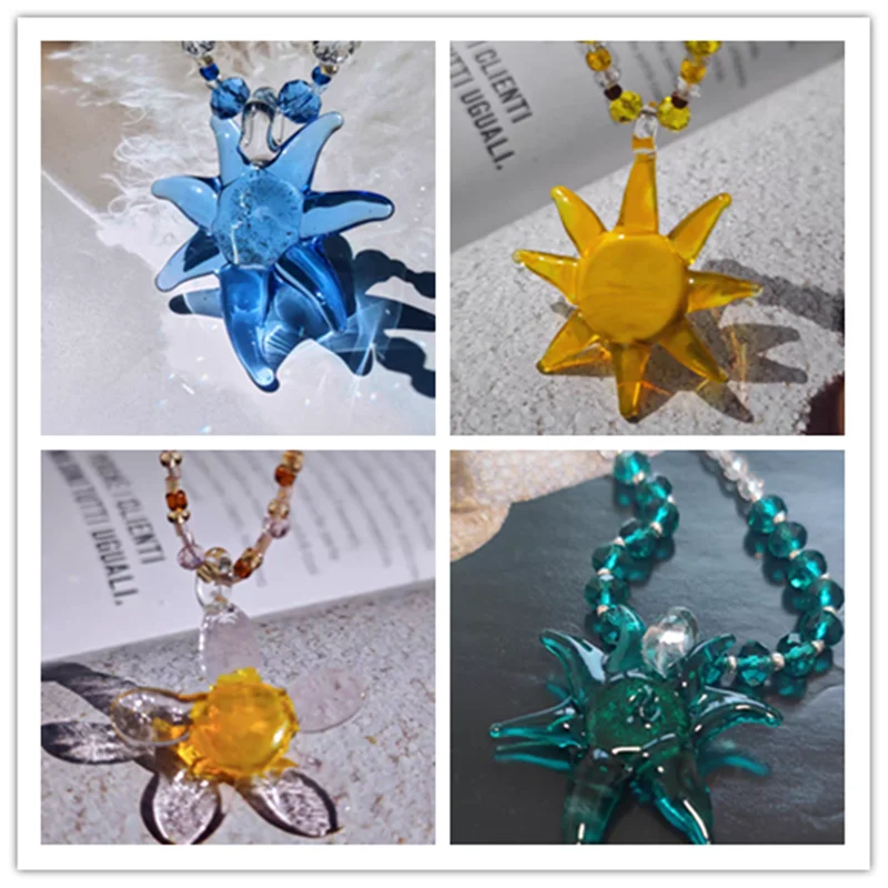 

Unique Styles Handmade For Neutral Vintage Murano Lampwork Glass Sunflower Pendant With Beads Chain Necklace Jewelry