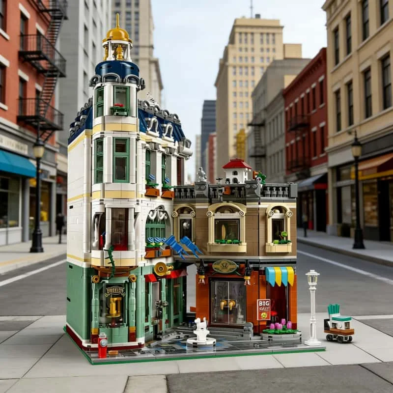 

2026 Nuevo edificio modular distrito comercial europeo edificio urbano juguete de ladrillo regalo para adultos