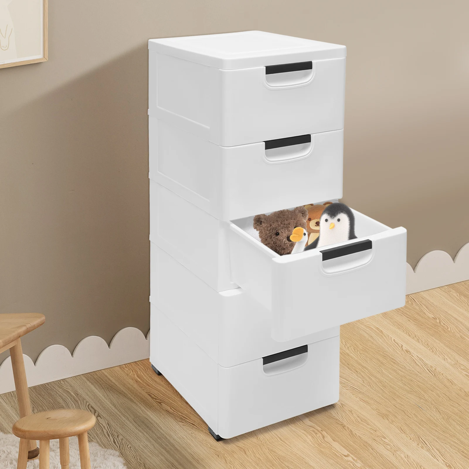 

5 Drawer Stackable Plastic Storage Cabinet for Bedroom and Entryway Ideal Vertical Organizer for Clothes and Accessories