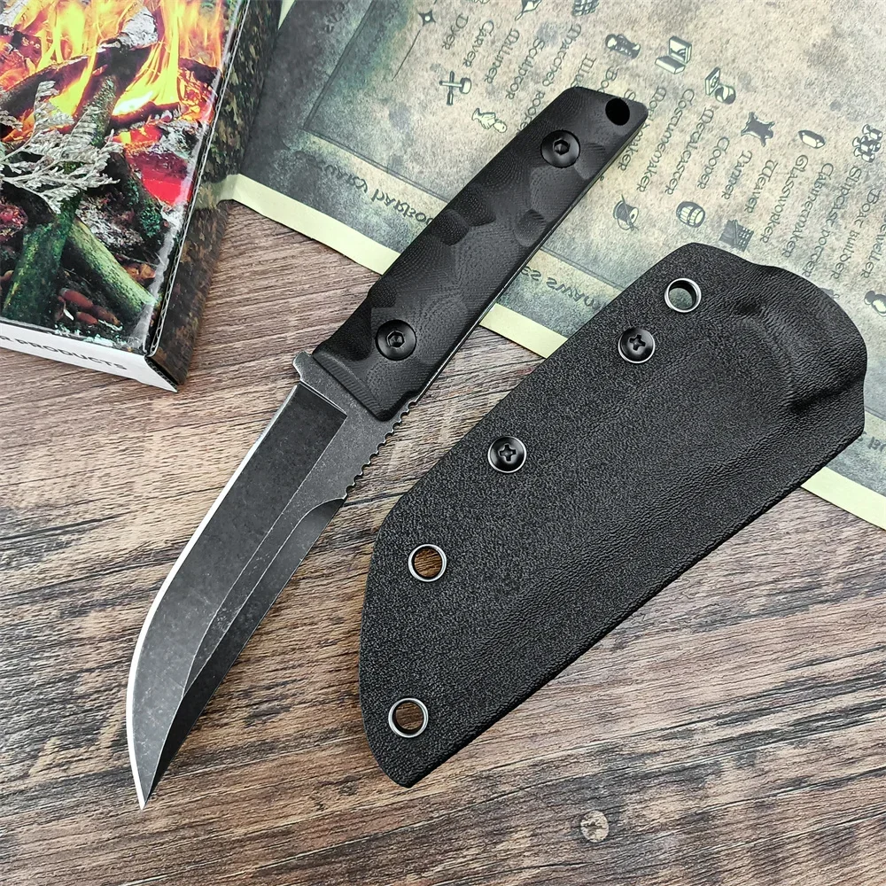 Kydex Sheath High Hardness Stonewash Blade Fixed Knife Outdoor Wilderness Survival Hunting Self Defense Multifunctional Knife