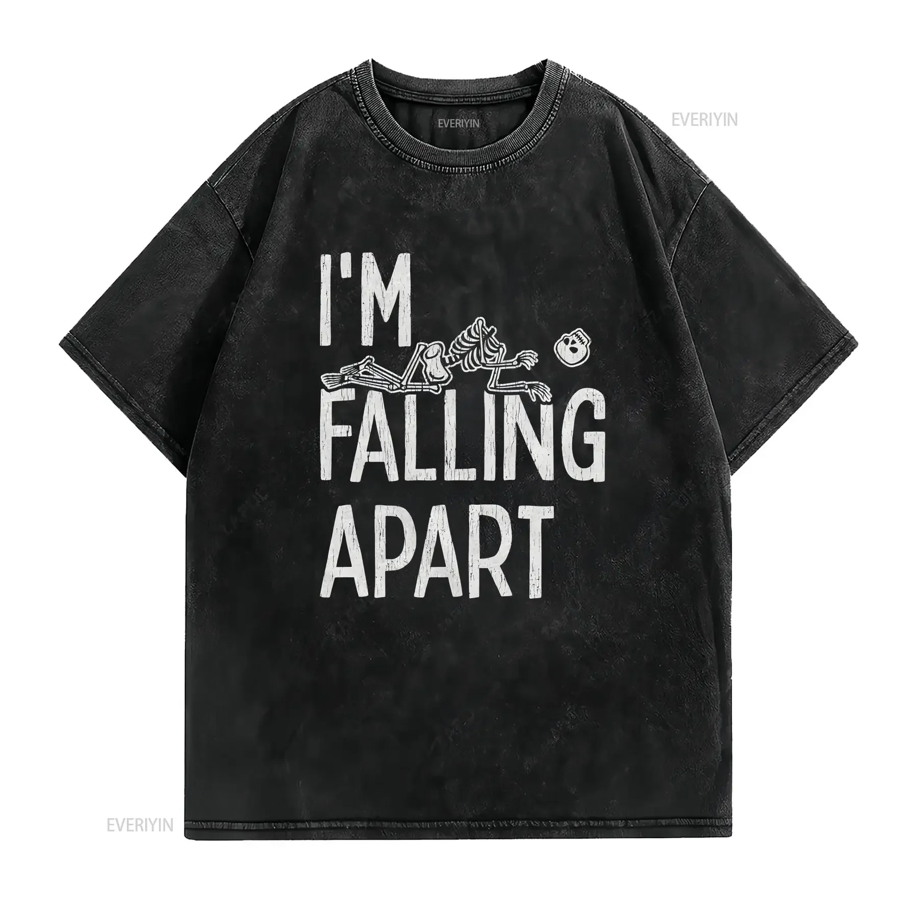 I'm Falling AparT T Shirt Halloween Women Funny Costume Skeleton Dead Inside vintage Washed fashion Slightly Versatile