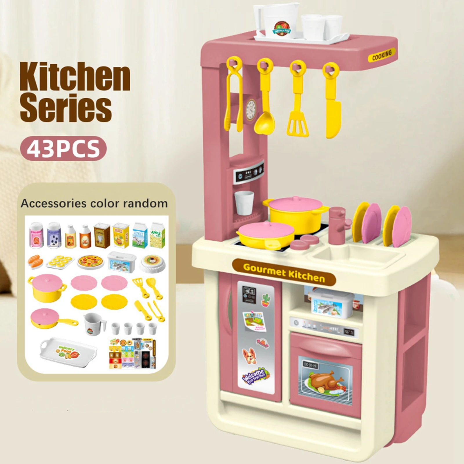 

43 Pieces Kitchen Playset Toy Fine Motor Skill Pretend Food and Cooking Playset for Game Dollhouse Gift Party Favor Restaurant