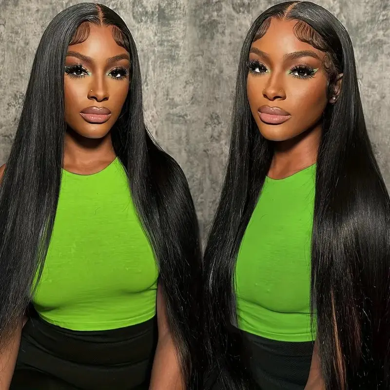 Natural Black 38 Inch 13X6 HD Lace Forehead Wig Human Hair 13x4 Straight Women's Pre-Plucked Closure 180 Density