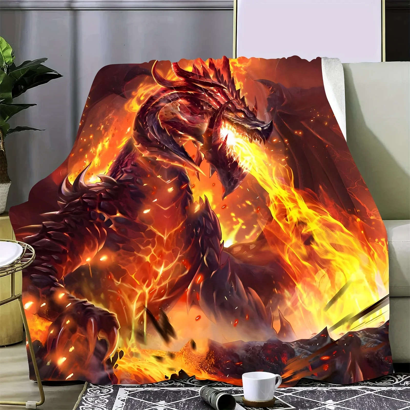

Boho Style Anime Dragon Flannel Throw Blanket All-Season Knitted, HD Digital Print, Multipurpose for Sofa, Bedroom, Gift - Soft