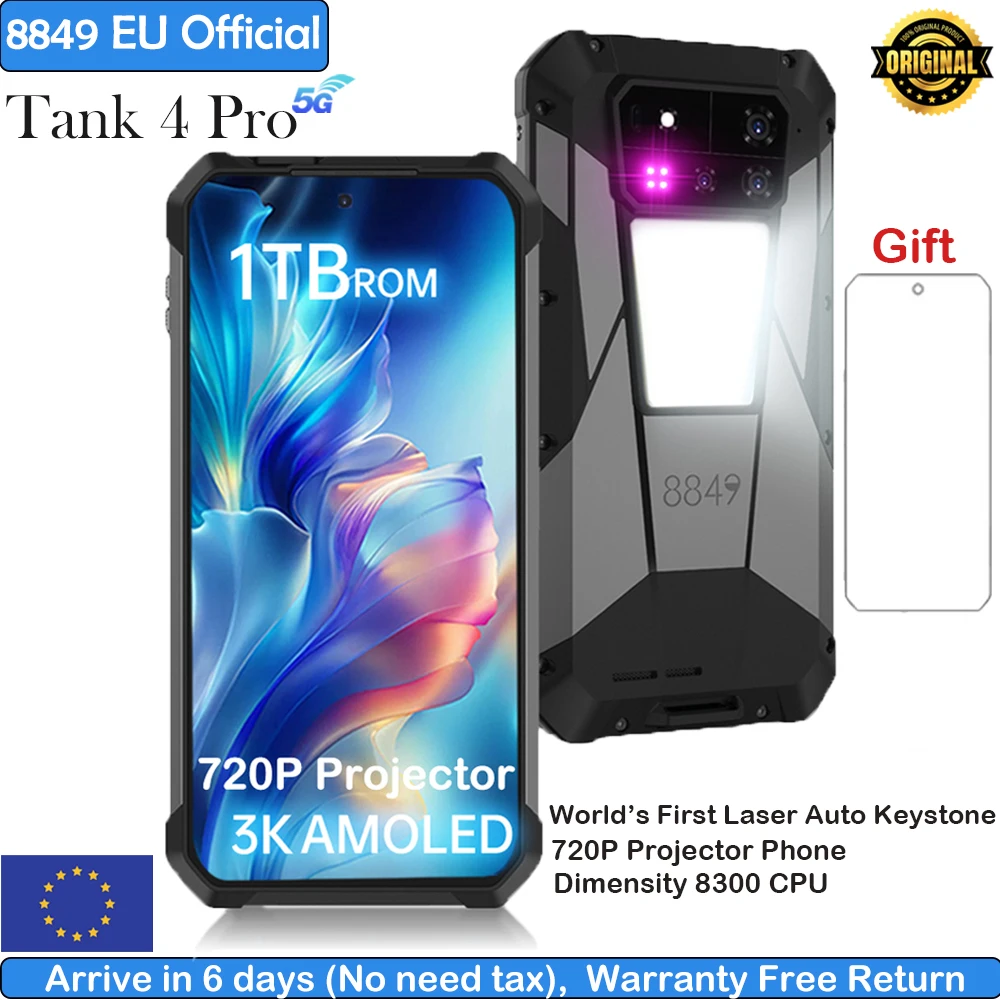 8849 Tank 4 Pro Unihertz 5G AI projecteur robuste Smartphone 1 to + 36G dimension 8300 AMOLED 3K Android 14 6.78 ''120 HZ 11600 mAh