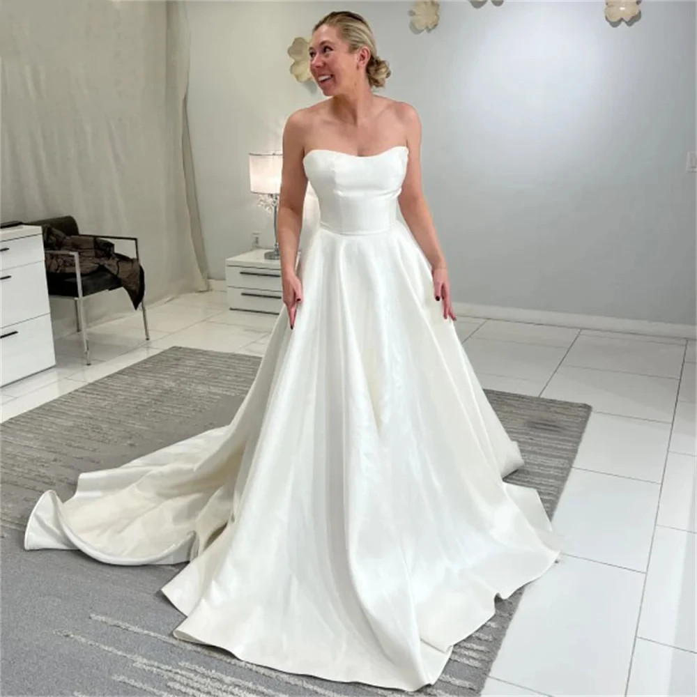 

Elegant Wedding Dresses Strapless A-Line Bridal Gowns Sexy Robes For Formal Party 2024 Sleeveless Simple Vestidos De Novia 2023