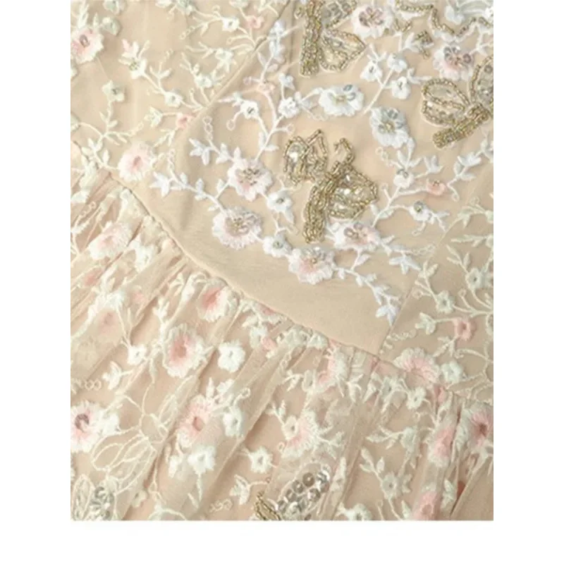 

CyA light luxury long dress with flared sleeves sequins mesh and embroidery