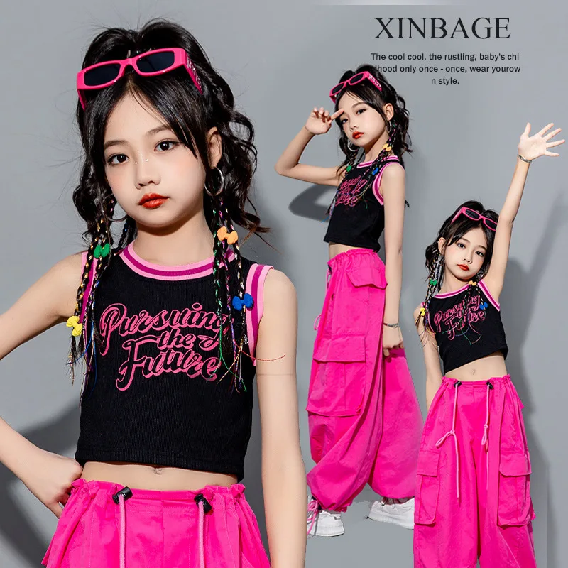 Models Walk The Runway Hip-hop Jazz Dance Stage Shelf Drummer Costumes Children's Girl Modern Dance Print Performances Costumes