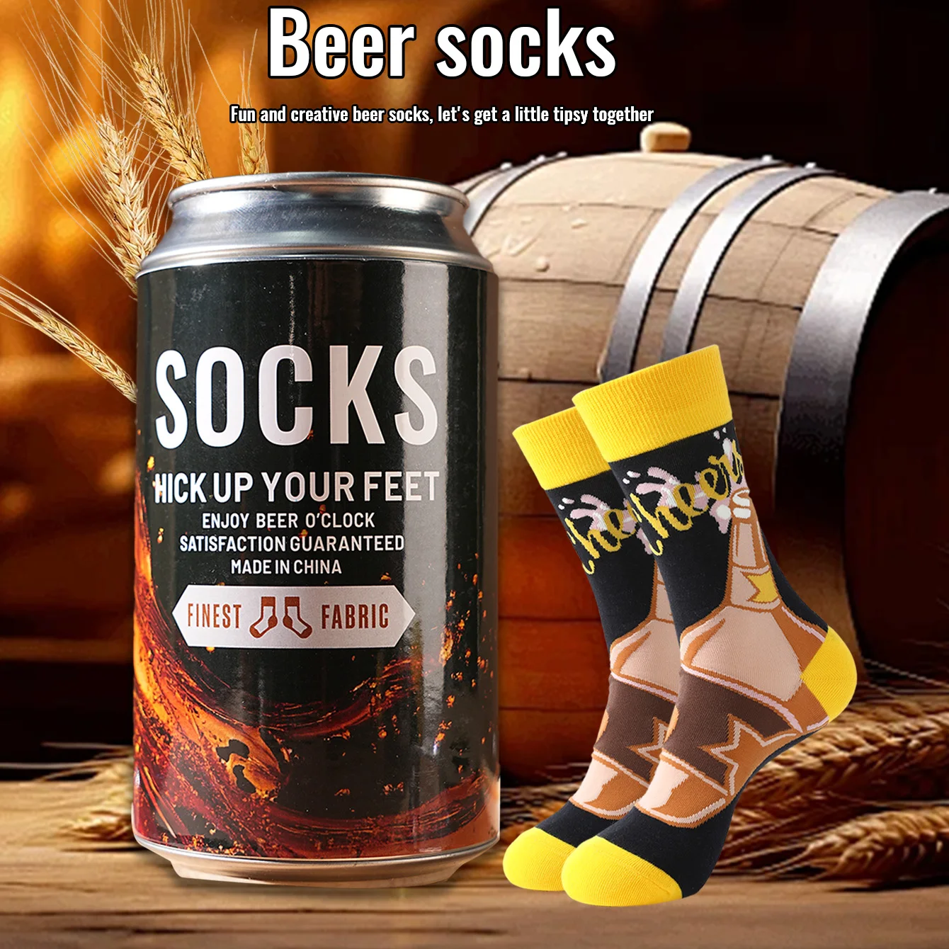 

1 Pair of Mid-Calf Men's Socks, Suitable for Both Men and Women, Novel and Fun, Colorful Black Beer Can Gift Box Socks, European and American Fashion Trend Style, Comfortable and Breathable, Party Casual Novelty Gift, Valentine's Day, Christmas, Santa Cla