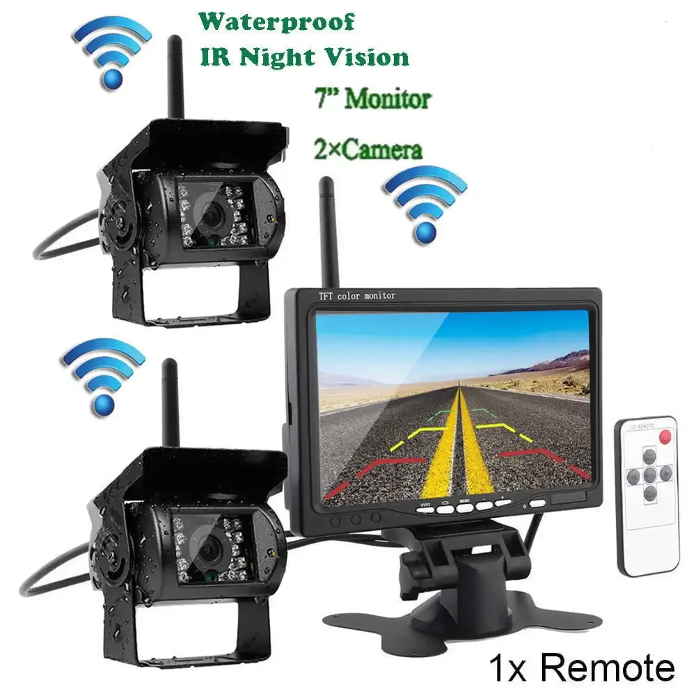 

Bileeko Truck RV Monitor Backup Camera Kit 7"Monitor Wireless Dual Backup Rear View Camera for RV Truck Trailer Bus