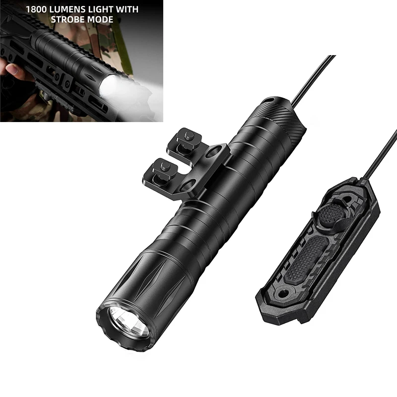 

EZshoot 1800 Lumens Tactical Flashlight Led Rifle Light Compatible with M-Rail Pressure Switch and Strobe Mode Aluminum