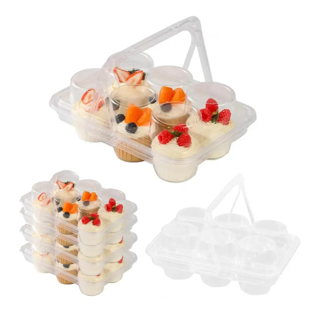 10Pcs Clear Cupcake Holders With Handle Lid Cupcake Transport Rack Cake Carriers For Packaging 6 Slot Mini Desserts Box 파티 간식 상자