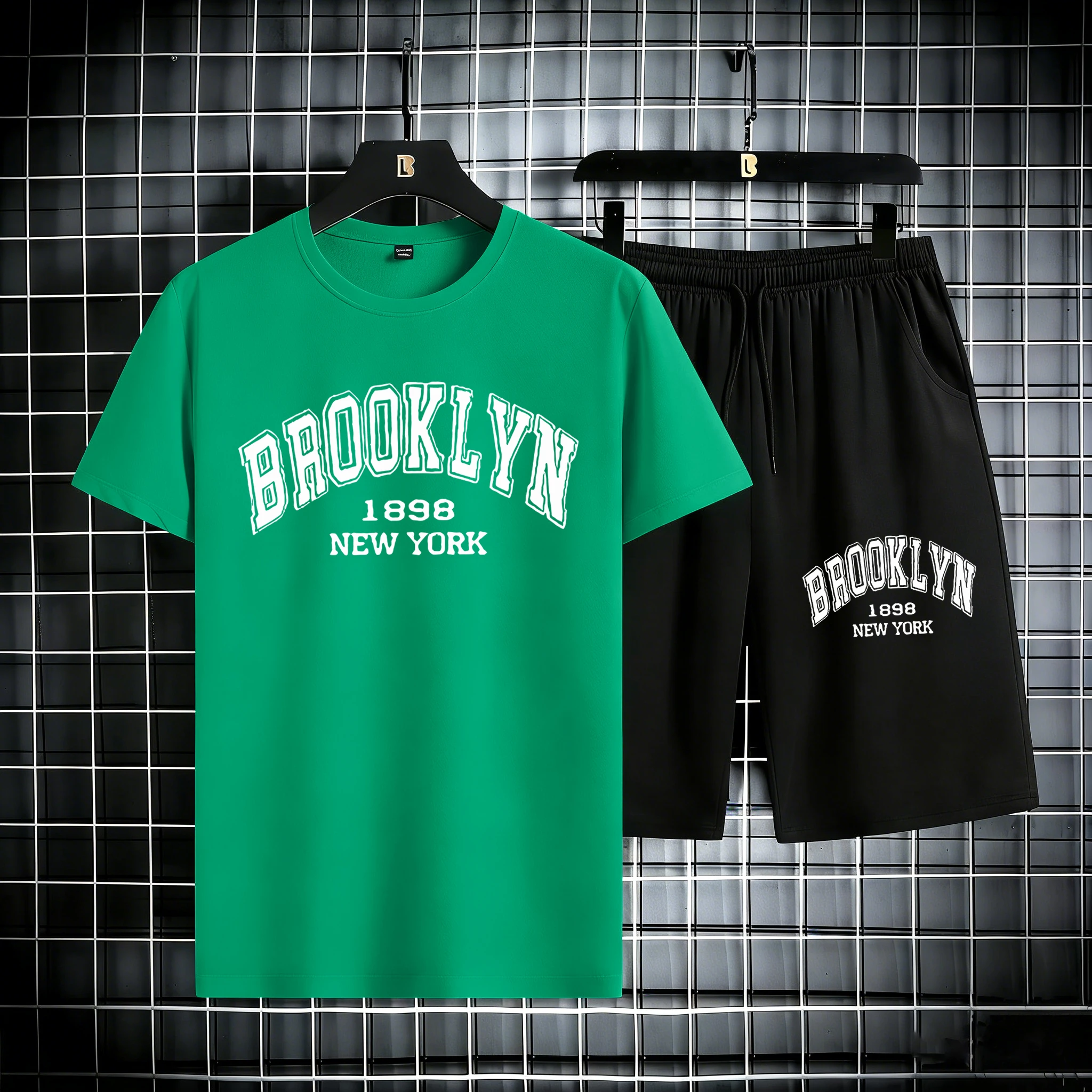 

Brooklyn New York City Usa 1898 Print Men Summer Cotton Street T-Shirt Suit Gym Loose Sportswear Oversized Daily Swim Shorts