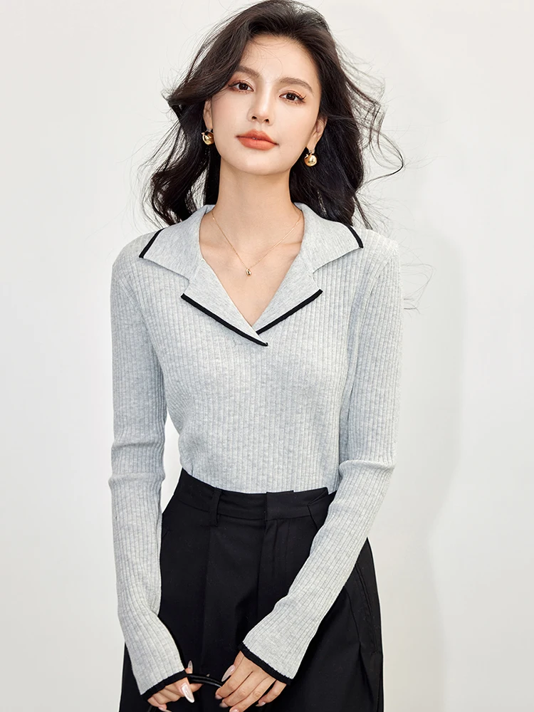 Women Pullover Sweater Temperament V-neck Long Sleeve Knitted Sweaters Female Korean Chic Niche Design Slim Fit Tops