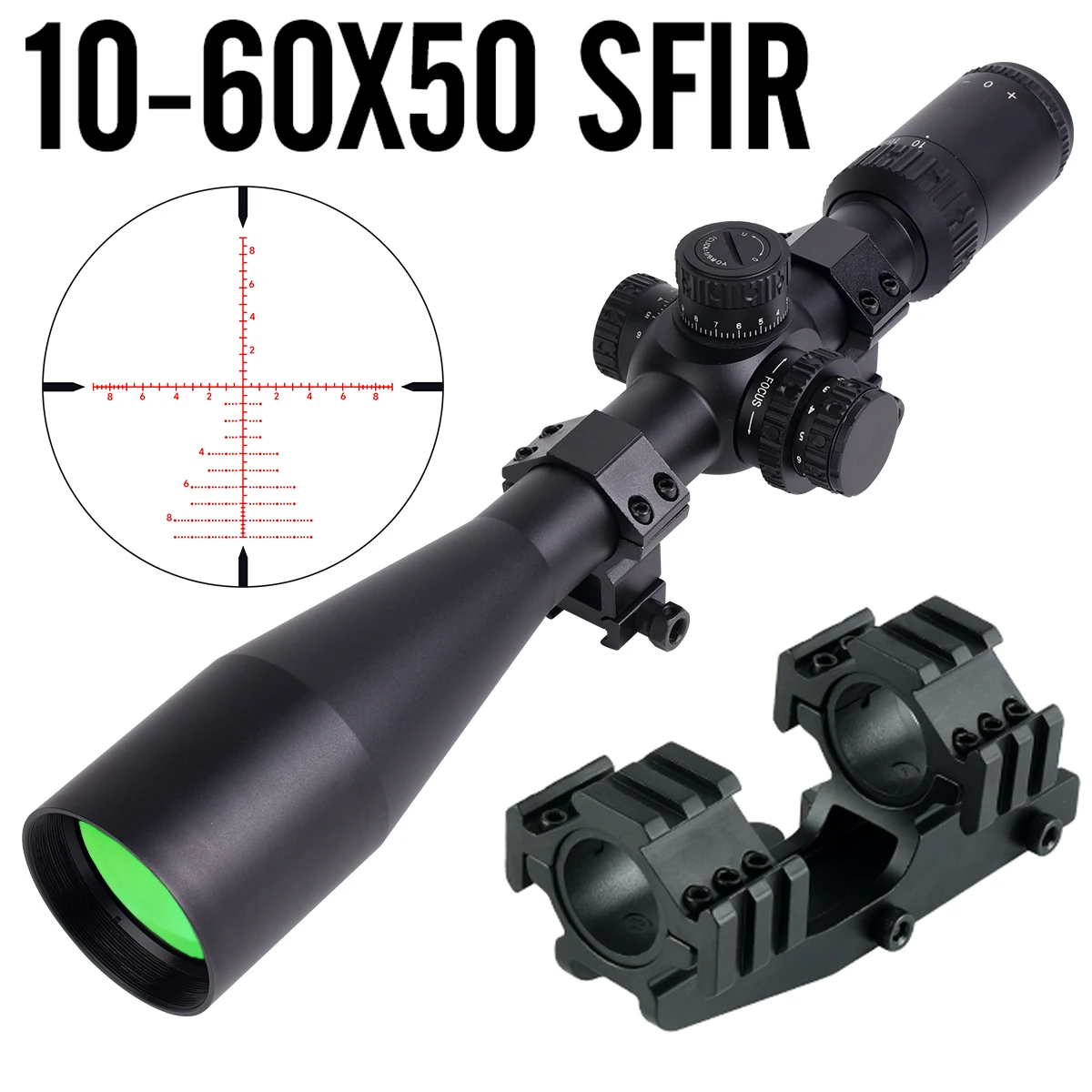 

Тактический прицел SFIR 10-60X50, снайперский прицел, дистанционный охотничий турель, замок сброса, паралакс, 10 ярдов, красная сетка, дальняя стрельба