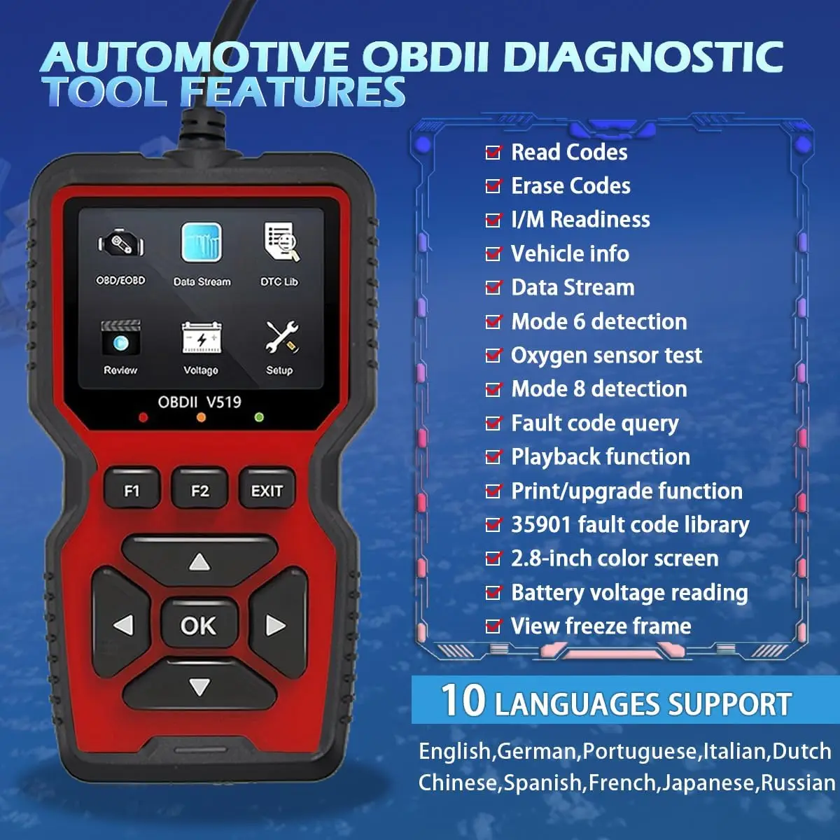 OBD2 Scanner Live Data Professional Mechanic OBDII Diagnostic Tool Car Code Reader For Check Engine Light Battery Voltage Test