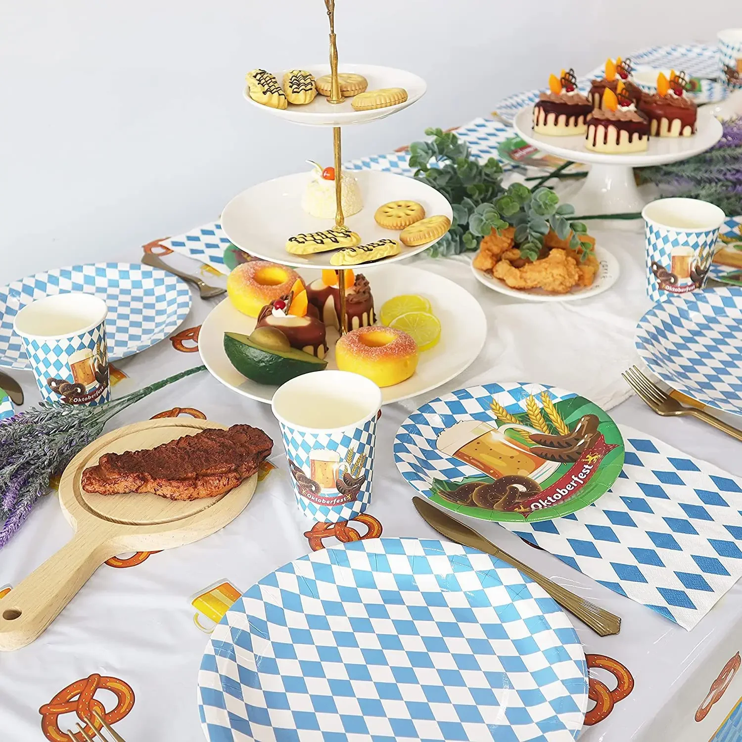 Oktoberfest-Mottoparty-Dekorationen, Bierbesteck, Pappbecher, Teller, Servietten, Tischdecke, Banner, Erwachsene, Bier, Junggesellenabschied – Detail 9
