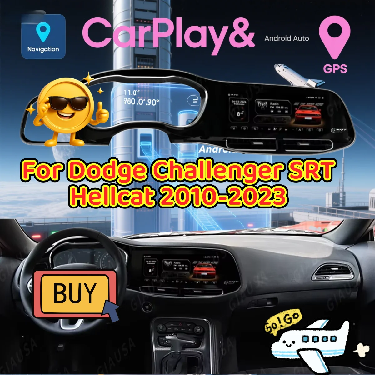 Android 13 AUTO Car Radio Smart Screen For Dodge Challenger SRT Hellcat 2010-2023 Carplay Multimedia Video Player GPS Navigation