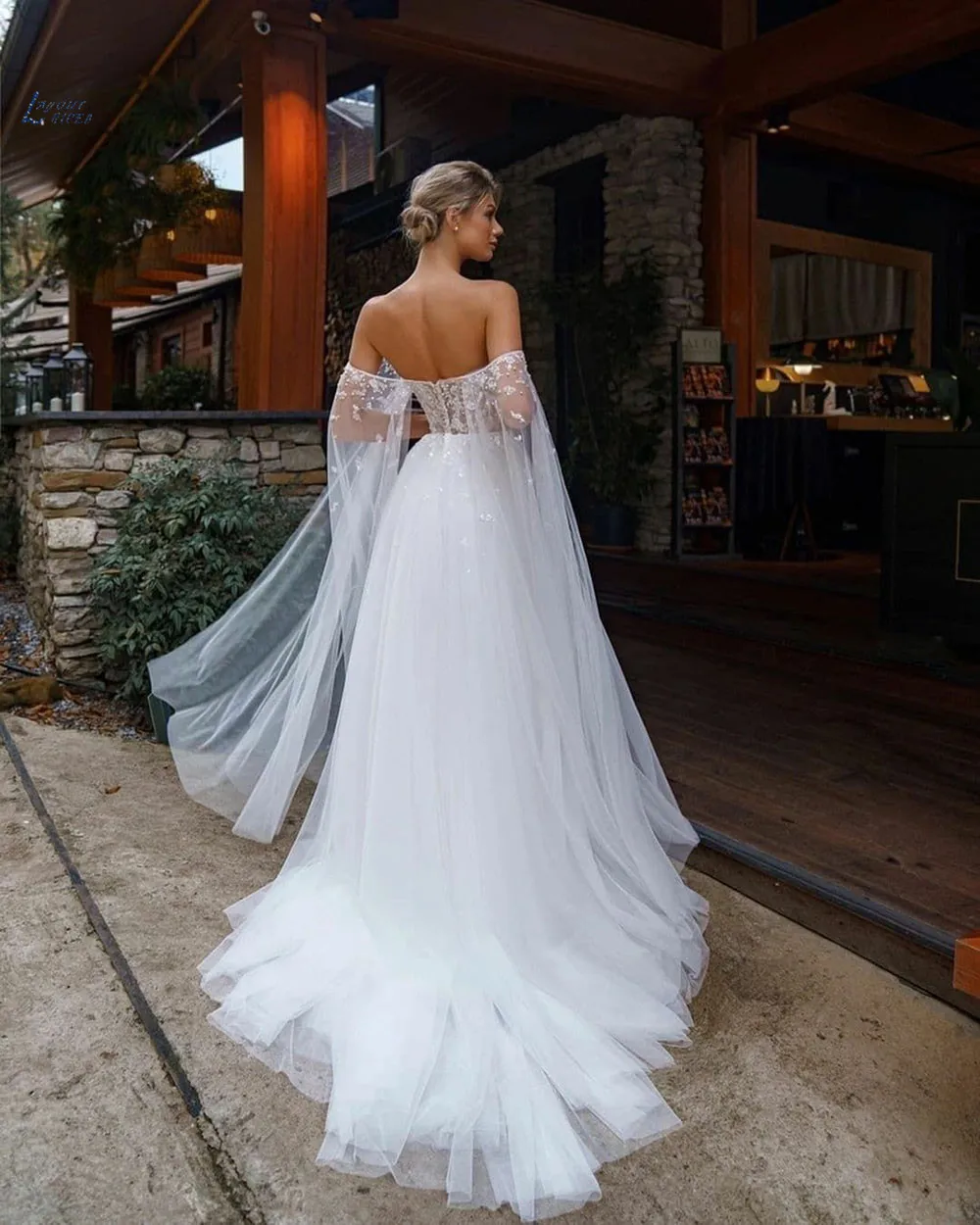 Cách Bố Trí NICEB Ngà Công Chúa Váy Áo Với Cape Voan Hở Lưng Gợi Cảm Boho Cô Dâu Đồ Bầu Vestidos De Novia Đảng