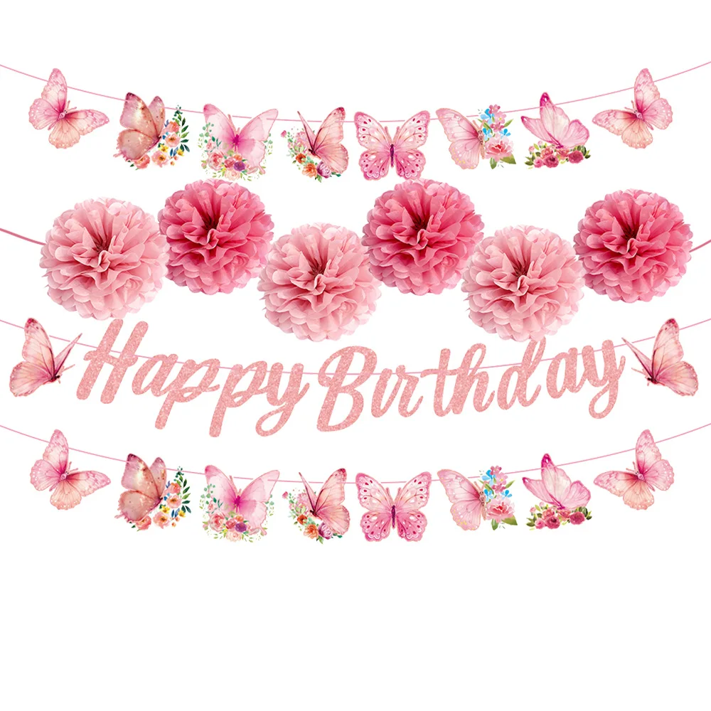 Schmetterlings-Partybanner-Girlande, hängende Dekoration, Kinder- und Mädchen-Geburtstagsdeko, Schmetterlings-Geburtstagsdekoration, Babyparty- und Hochzeitsdekoration – Detail 6