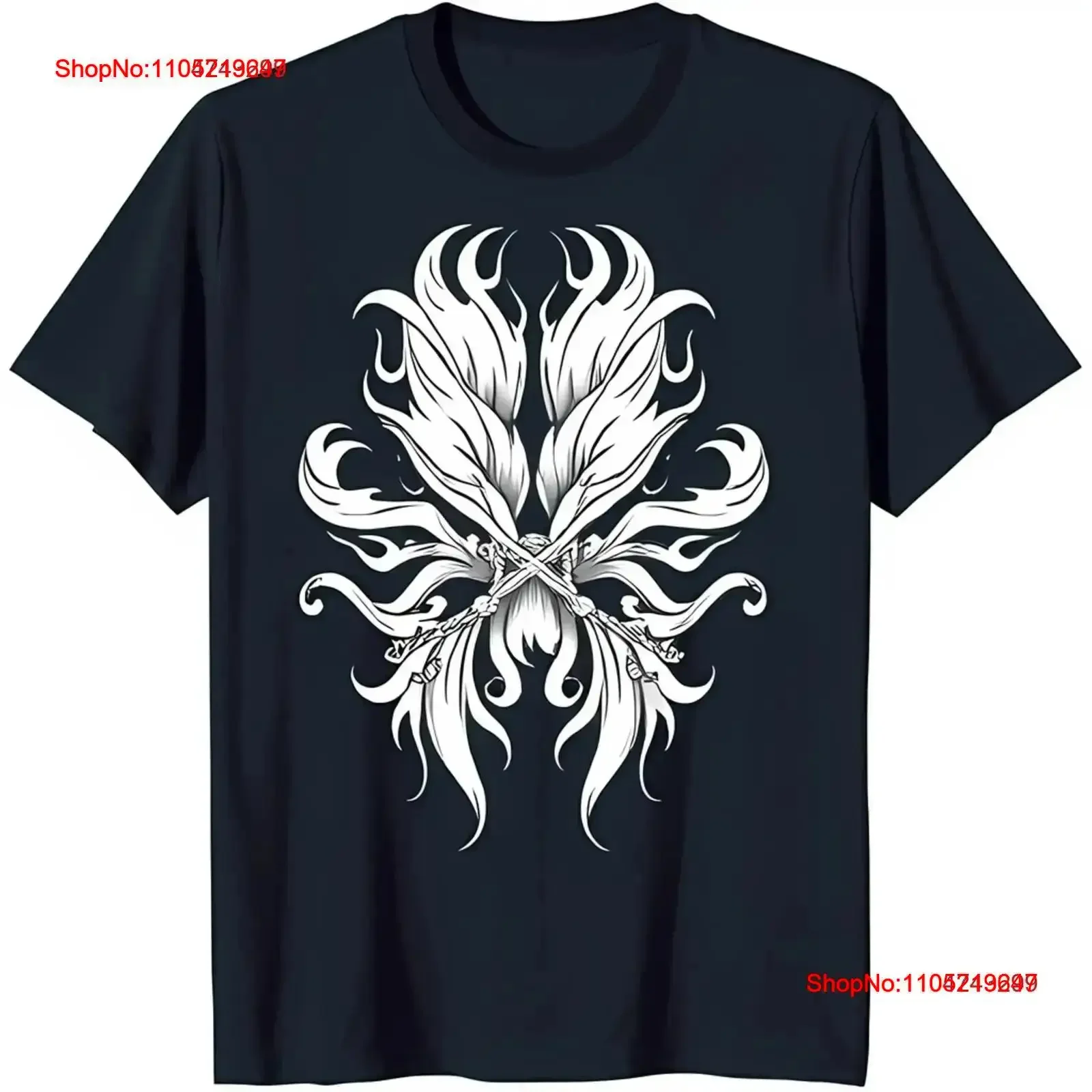 Intricate Gothic Floral Pattern Black T Shirt with Crossed Design vintage Washed homme fashion Stretched designer clothes