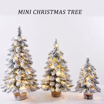 Christmas Tree Tabletop Figurine Snow Flocked Christmas Tree with LED Lights for Family Friend Neighbor Gift 1
